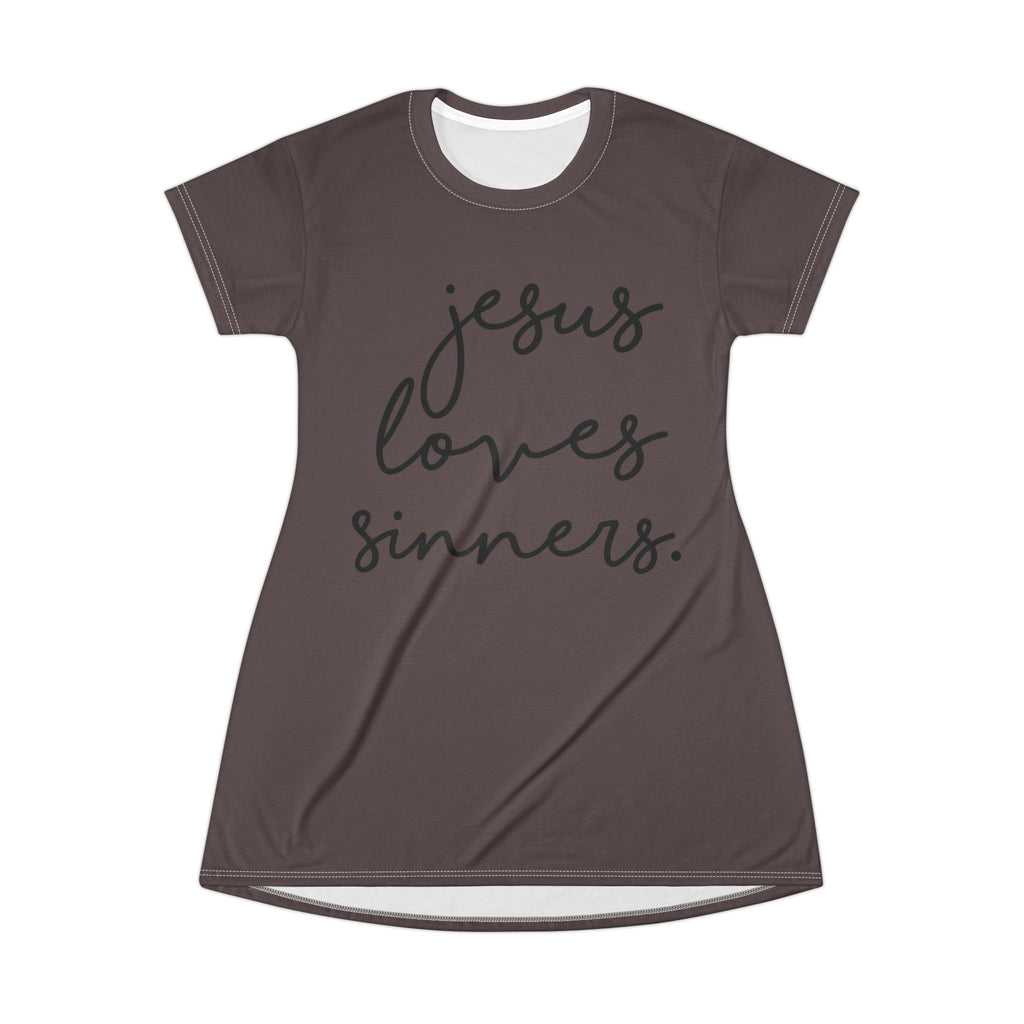 Jesus Loves Sinners T‑Shirt Dress – Faith Graphic Dress for Women