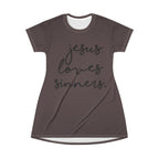 Jesus Loves Sinners T‑Shirt Dress – Faith Graphic Dress for Women