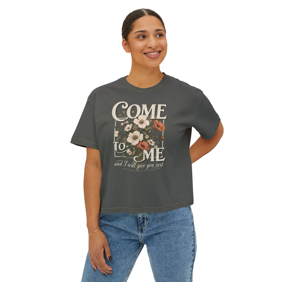 Come to Me Floral Boxy Tee — Vintage Floral Graphic Women's Shirt
