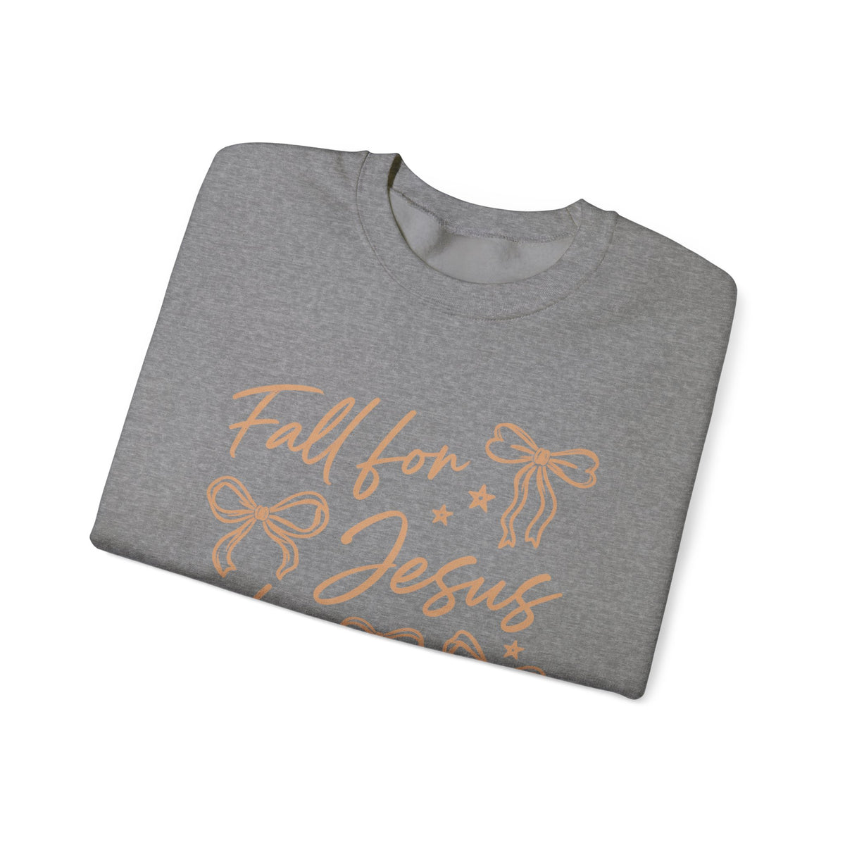 Christian Crewneck Sweatshirt – “Fall for Jesus, He Never Leaves” Autumn Faith Pullover