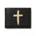 Leather Bi-Fold Wallet with Black Brushstroke Cross — Christian Gift