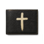 Leather Bi-Fold Wallet with Black Brushstroke Cross — Christian Gift