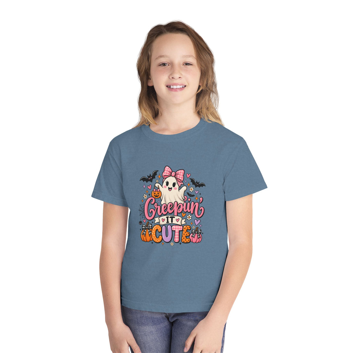 Youth Tee — "Creepin' It Cute" Halloween Ghost Graphic