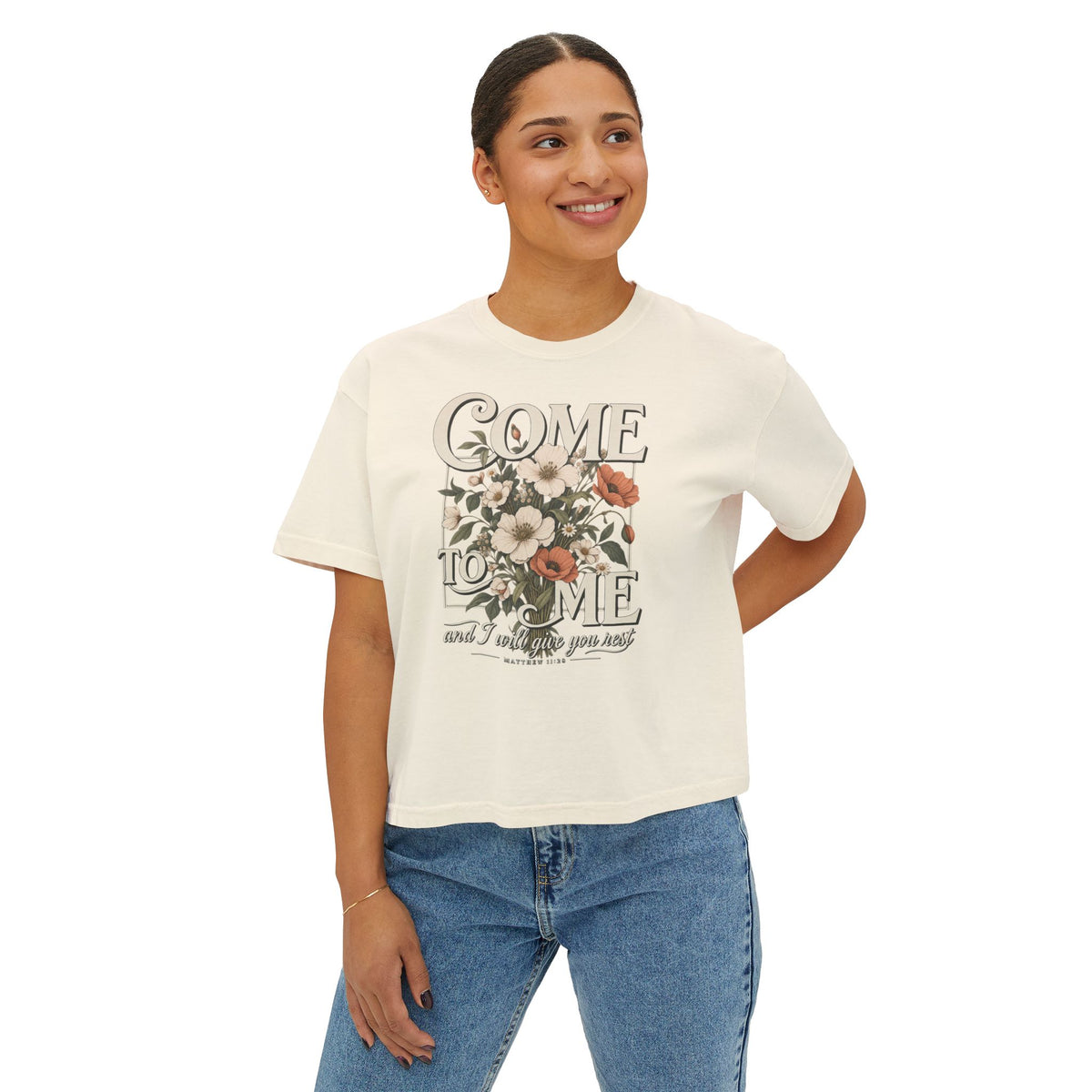 Come to Me Floral Boxy Tee — Vintage Floral Graphic Women's Shirt