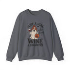 Halloween Wine Sweatshirt — “Just a Girl Who Loves Wine & Halloween” Crewneck