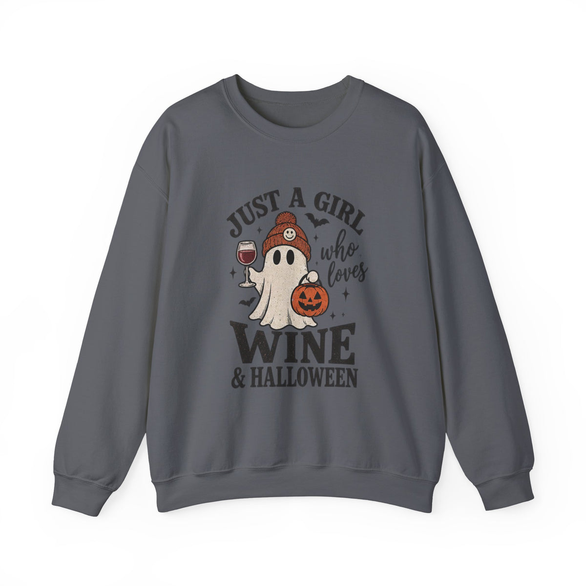 Halloween Wine Sweatshirt — “Just a Girl Who Loves Wine & Halloween” Crewneck