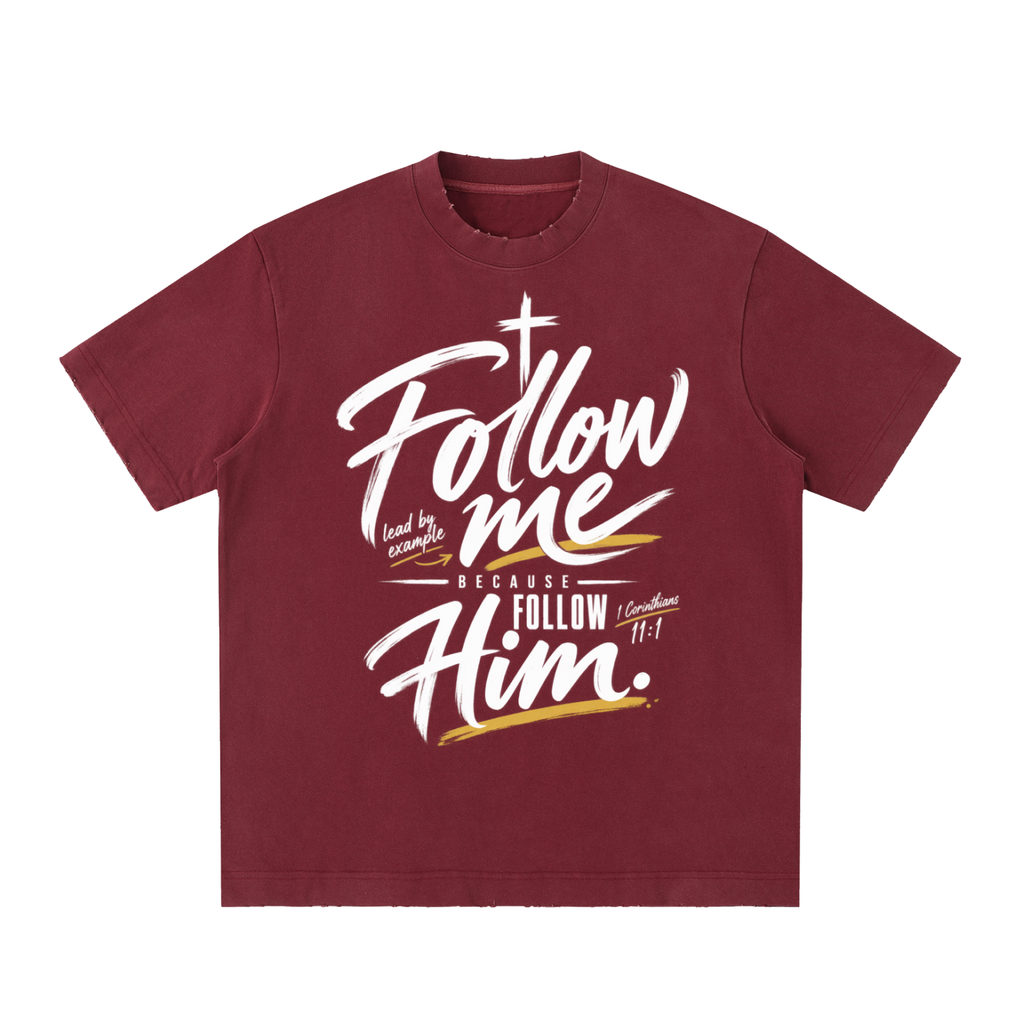 Follow me Heavyweight Vintage Washed Frayed T-Shirt