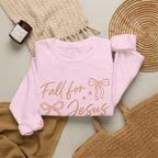 Christian Crewneck Sweatshirt – “Fall for Jesus, He Never Leaves” Autumn Faith Pullover