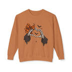 Halloween Skeleton Hands Crewneck Sweatshirt — Spooky Heart & Bat Design