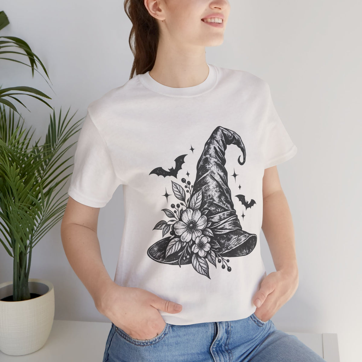 Witch Hat Floral Tee — Gothic Halloween Witchy T-Shirt