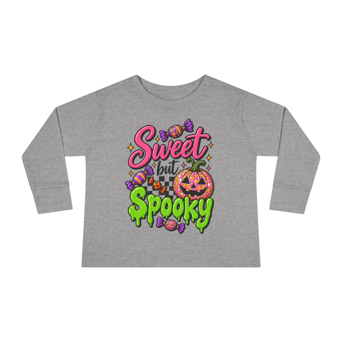 Sweet but Spooky Toddler Long Sleeve Tee — Halloween Pumpkin Candy Graphic