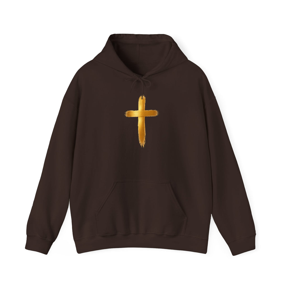 Christian Hoodie - Gold Brush Cross & “Jesus I Follow” Inspirational Pullover
