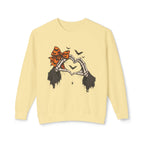 Halloween Skeleton Hands Crewneck Sweatshirt — Spooky Heart & Bat Design