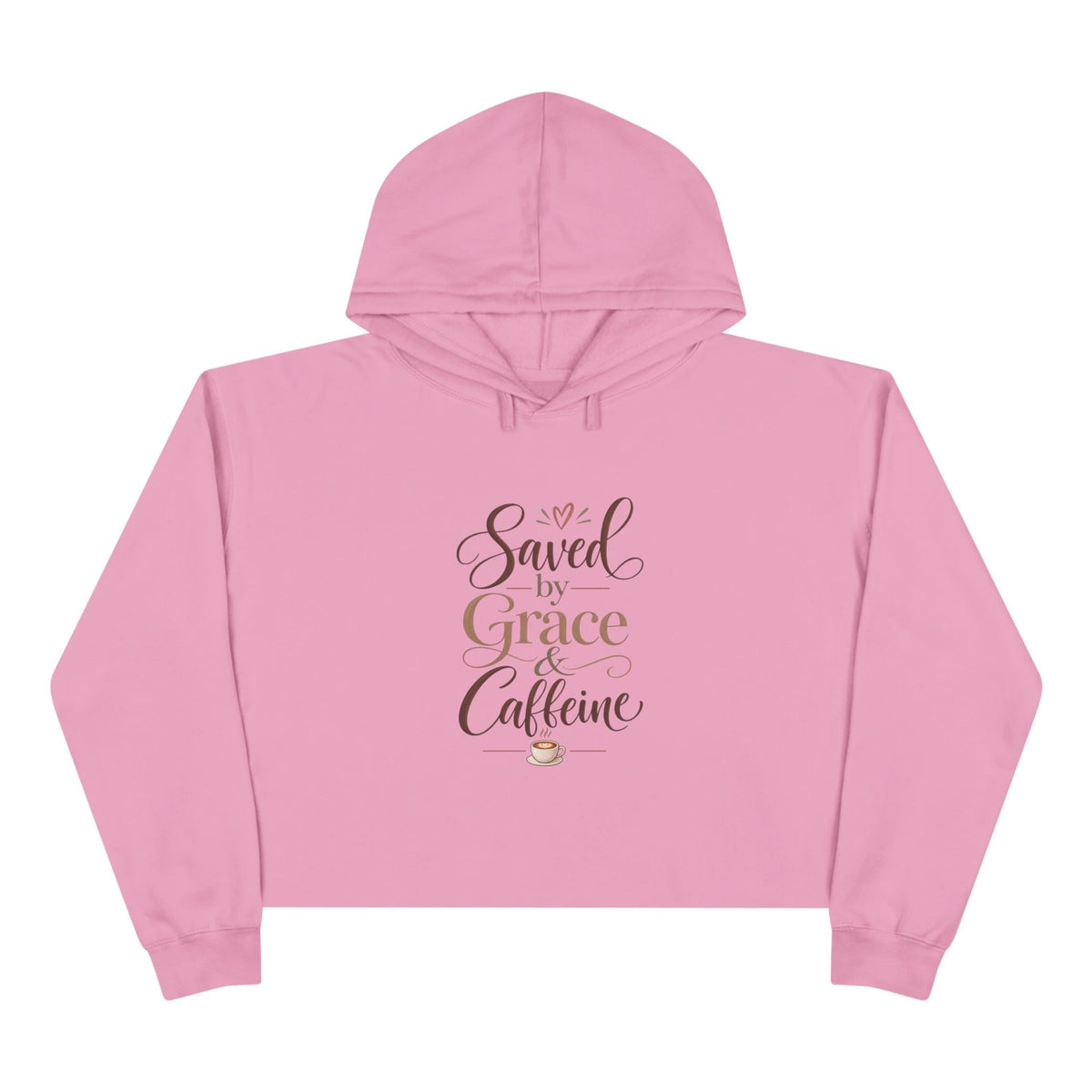 Saved by Grace & Caffeine Crop Hoodie — Christian Coffee Lover Graphic