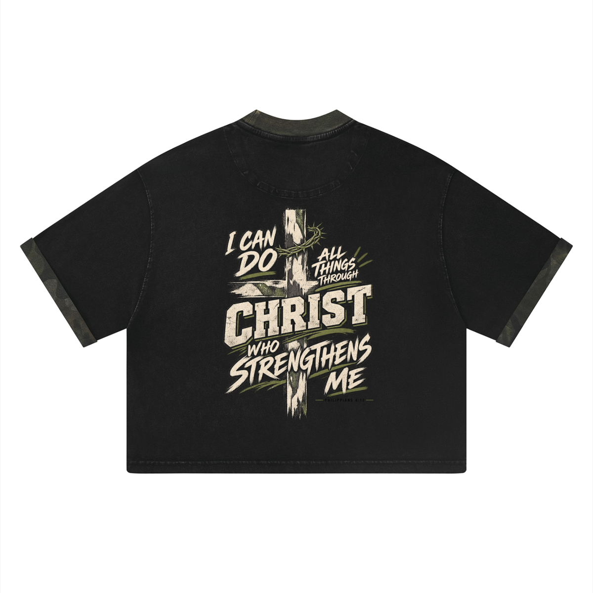 Christ Strengthens Me Camo Mineral Washed Boxy Panel T-Shirt