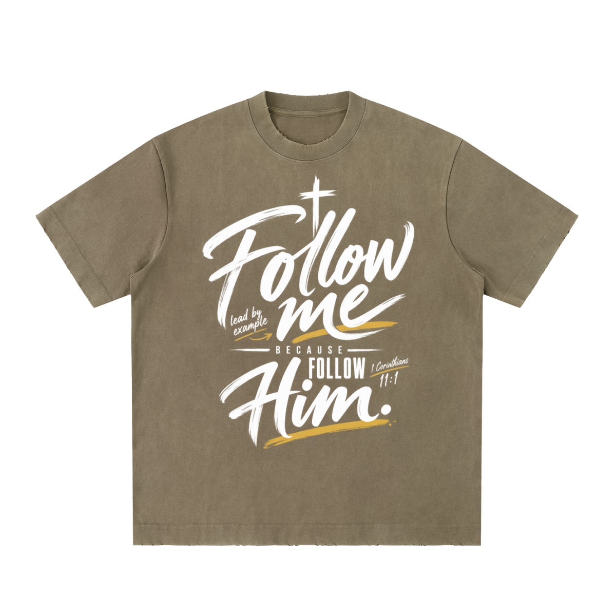 Follow me Heavyweight Vintage Washed Frayed T-Shirt