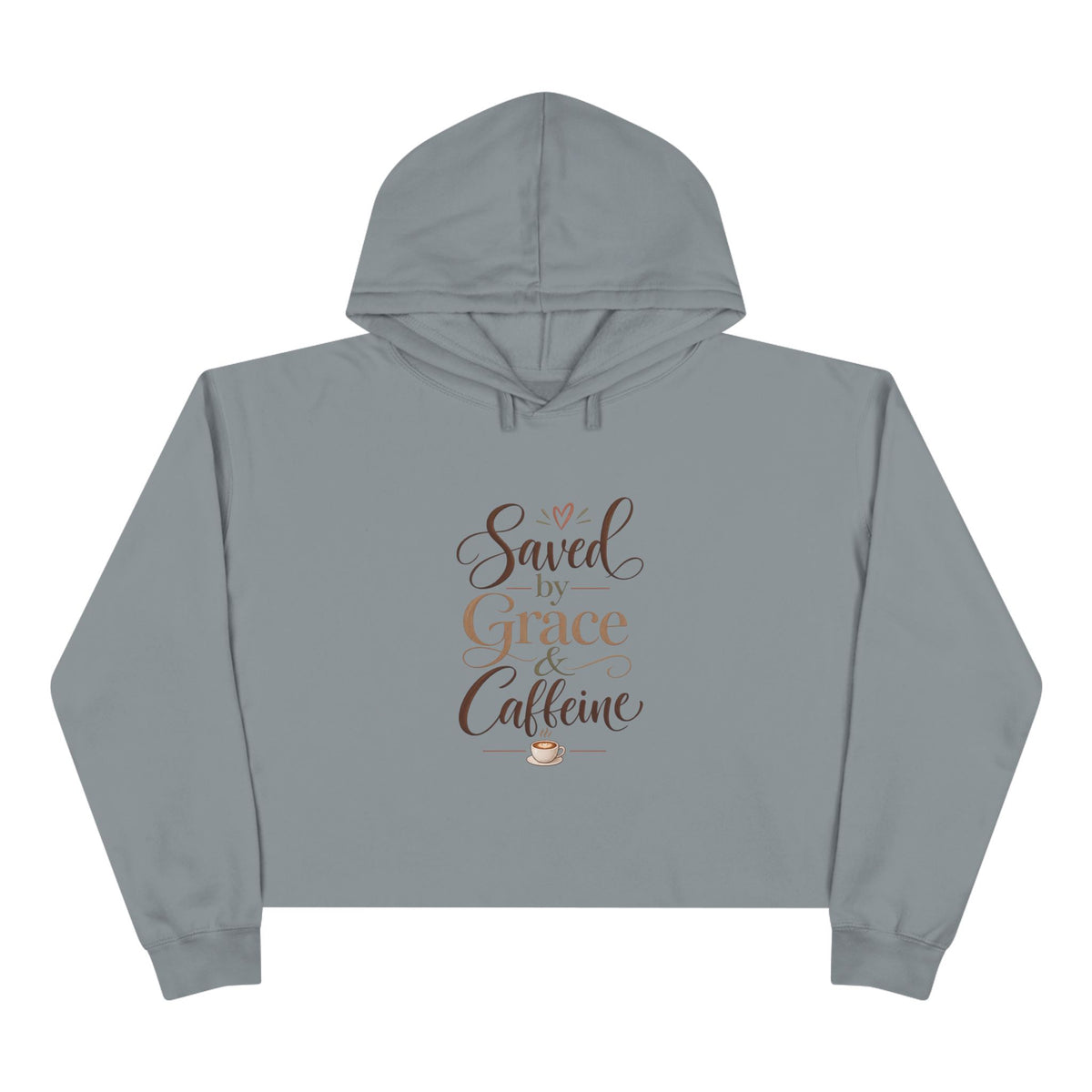 Saved by Grace & Caffeine Crop Hoodie — Christian Coffee Lover Graphic