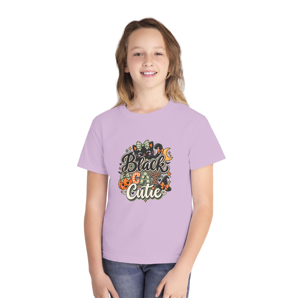 Youth Tee — "Black & Cute" Halloween Pumpkin Graphic