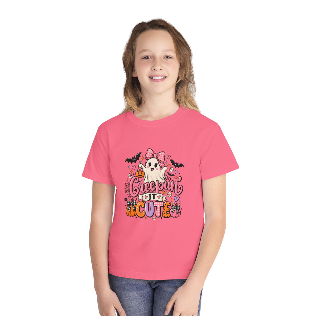Youth Tee — "Creepin' It Cute" Halloween Ghost Graphic