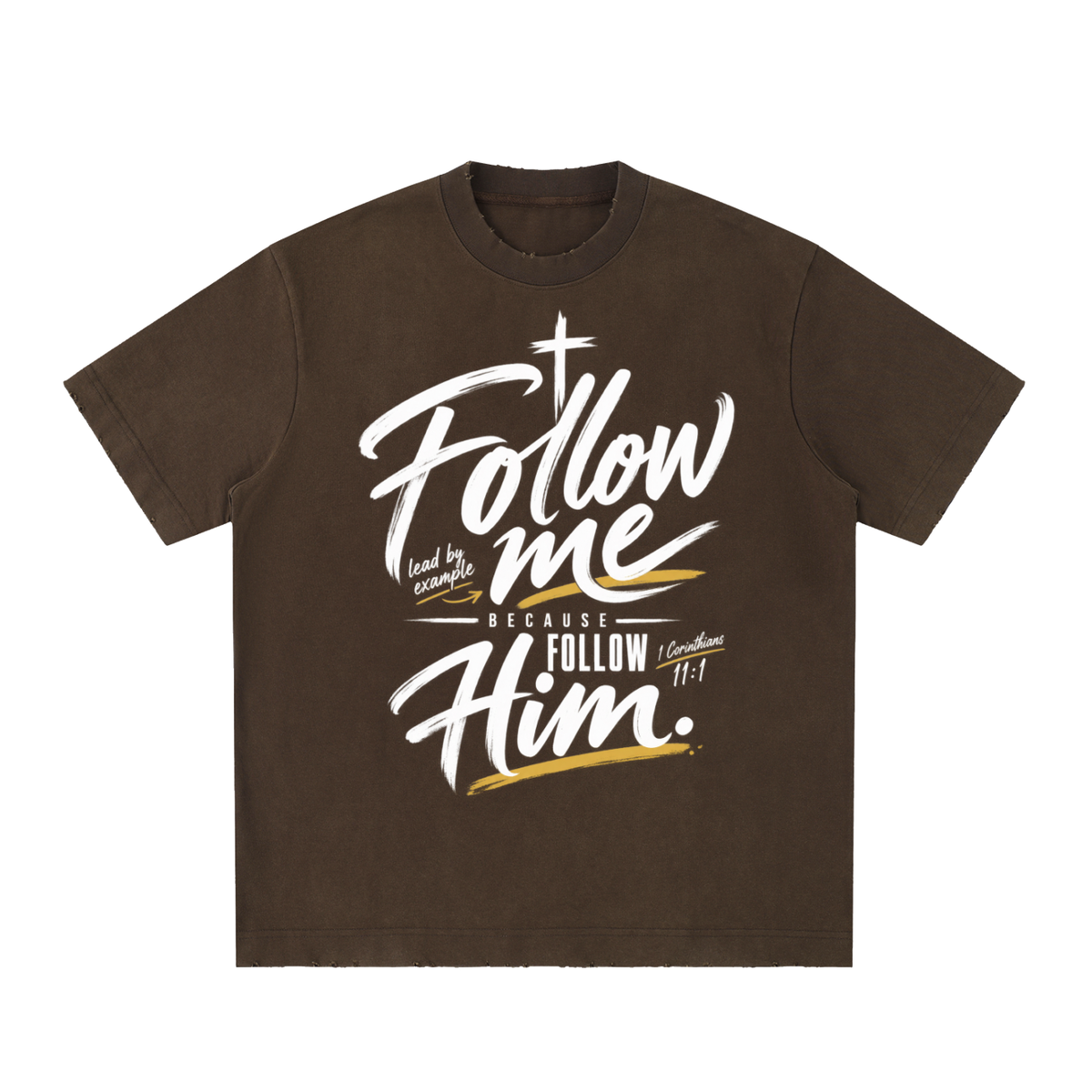 Follow me Heavyweight Vintage Washed Frayed T-Shirt