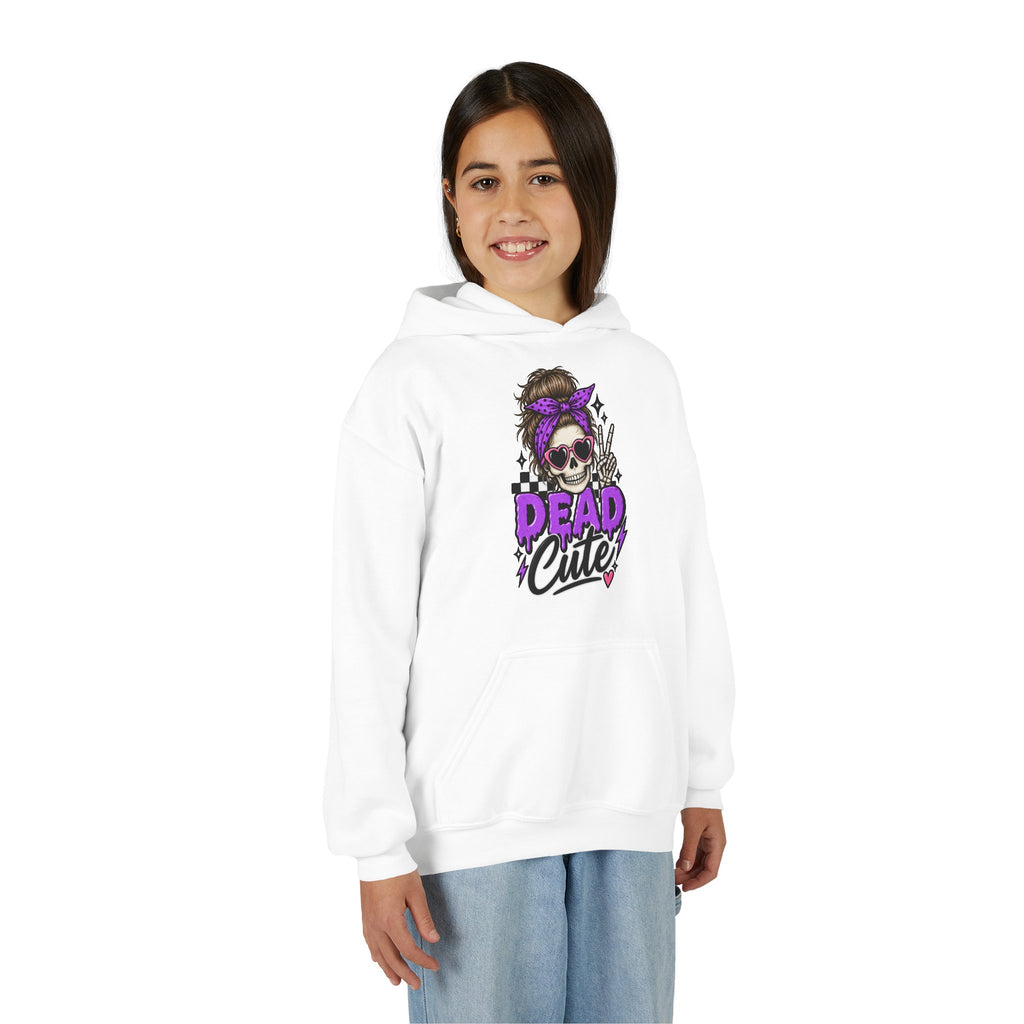 "Dead Cute" Skull Graphic Pullover (Purple Accent) Youth Hoodie