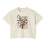 Come to Me Floral Boxy Tee — Vintage Floral Graphic Women's Shirt