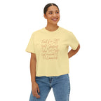Women's Boxy Tee — "Fall for Jesus He Never Leaves" Faith Graphic Tee