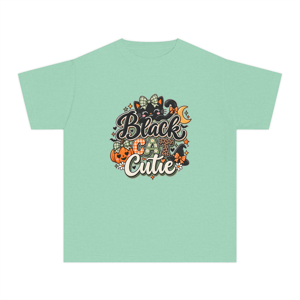 Youth Tee — "Black & Cute" Halloween Pumpkin Graphic