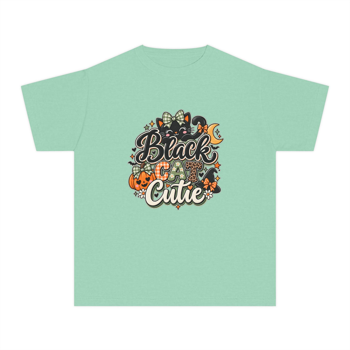 Youth Tee — "Black & Cute" Halloween Pumpkin Graphic