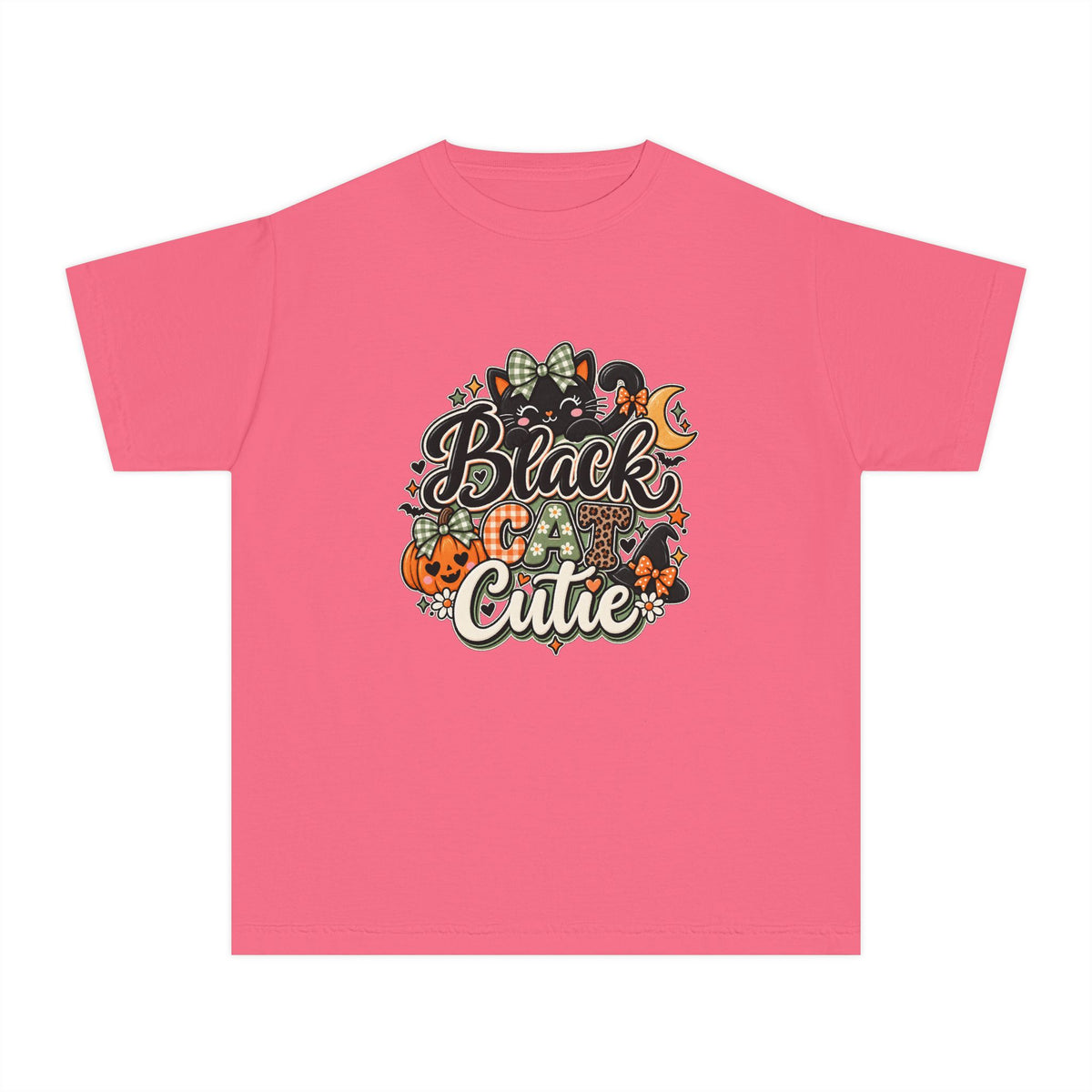 Youth Tee — "Black & Cute" Halloween Pumpkin Graphic