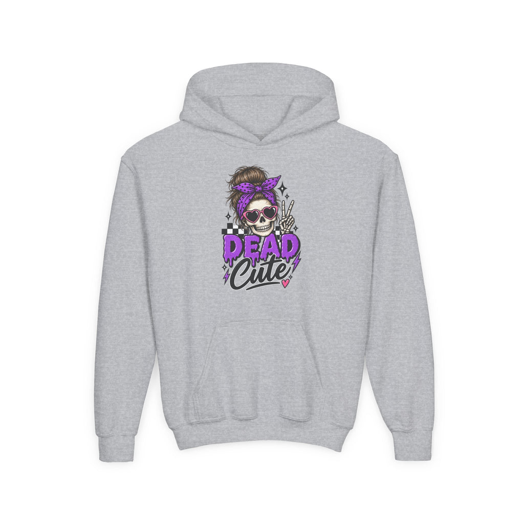 "Dead Cute" Skull Graphic Pullover (Purple Accent) Youth Hoodie