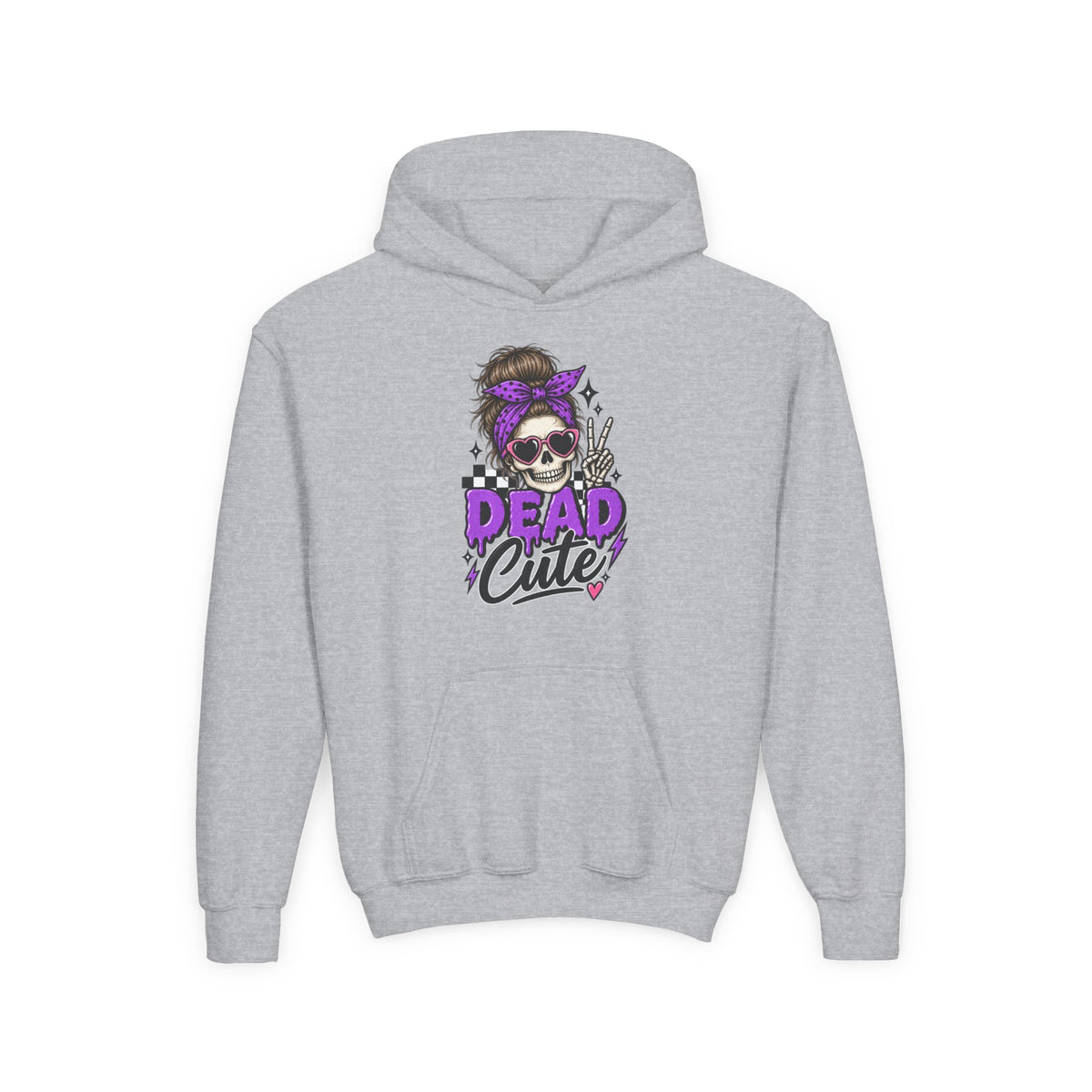 "Dead Cute" Skull Graphic Pullover (Purple Accent) Youth Hoodie