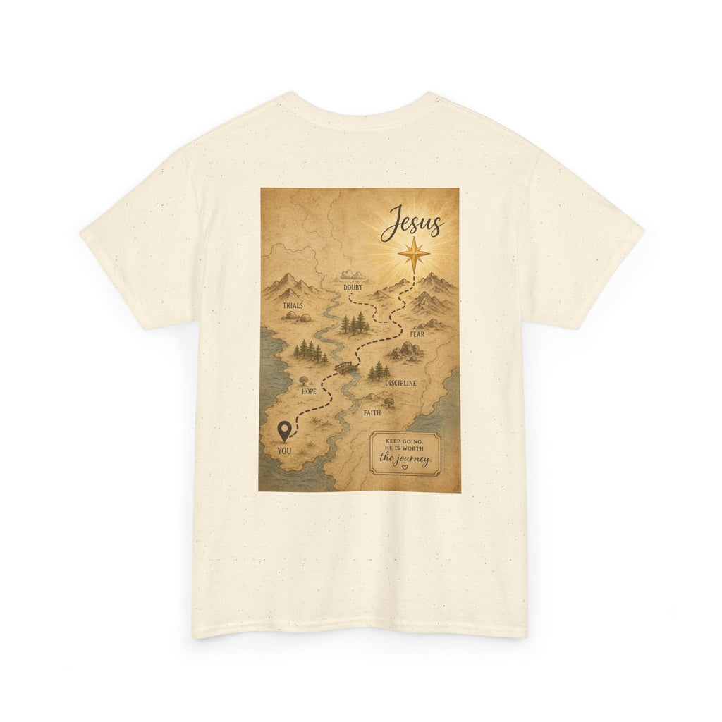 Christian Journey Tee — "Jesus is the Way" Map Back Print, Cross Chest Graphic