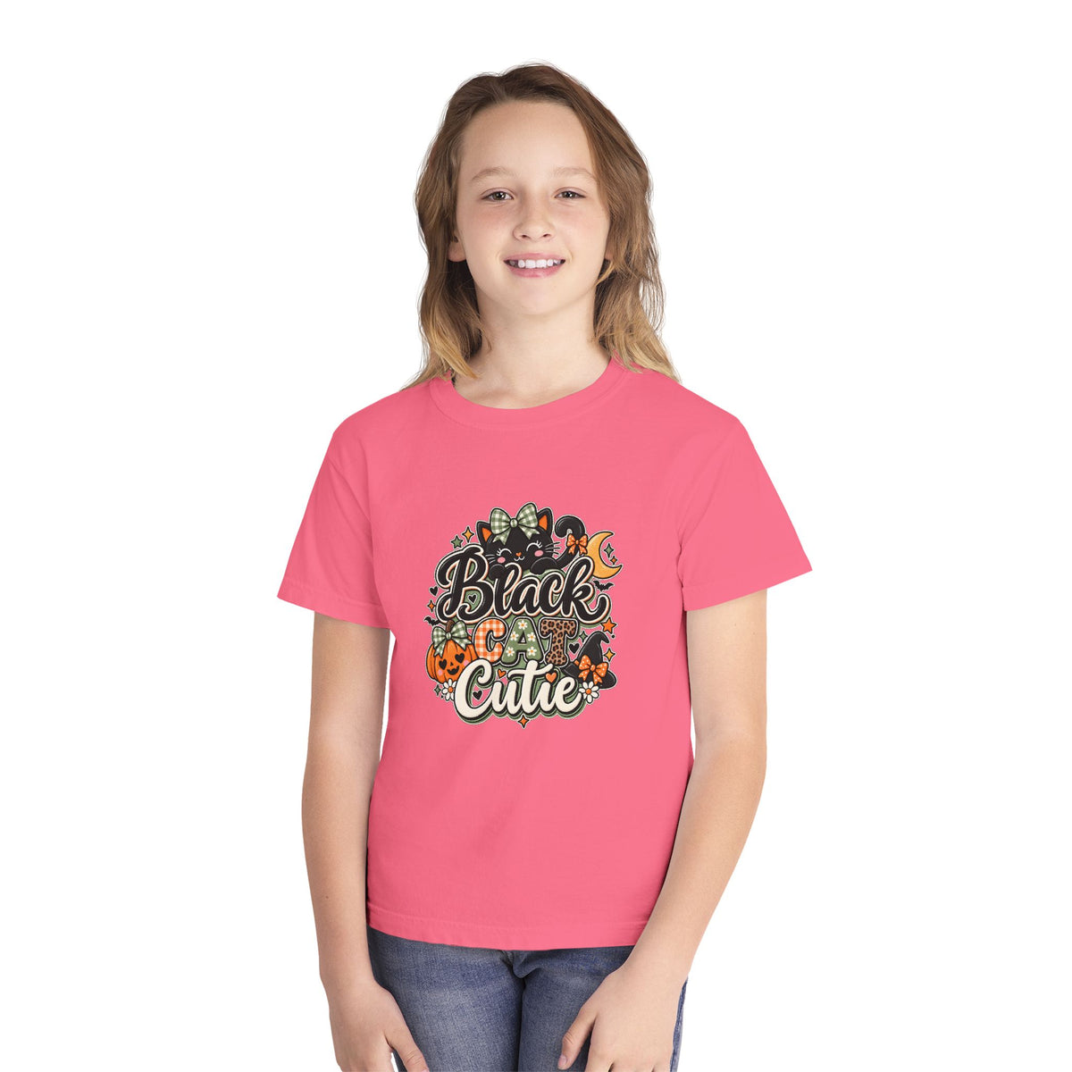 Youth Tee — "Black & Cute" Halloween Pumpkin Graphic