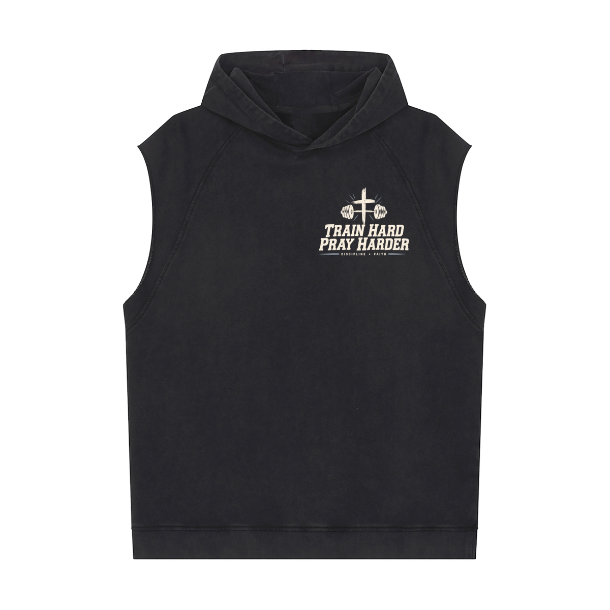Train Hard. Pray Harder. Snow Washed Sleeveless Hoodie