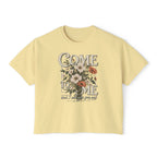 Come to Me Floral Boxy Tee — Vintage Floral Graphic Women's Shirt