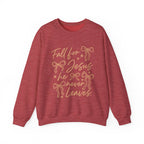 Christian Crewneck Sweatshirt – “Fall for Jesus, He Never Leaves” Autumn Faith Pullover