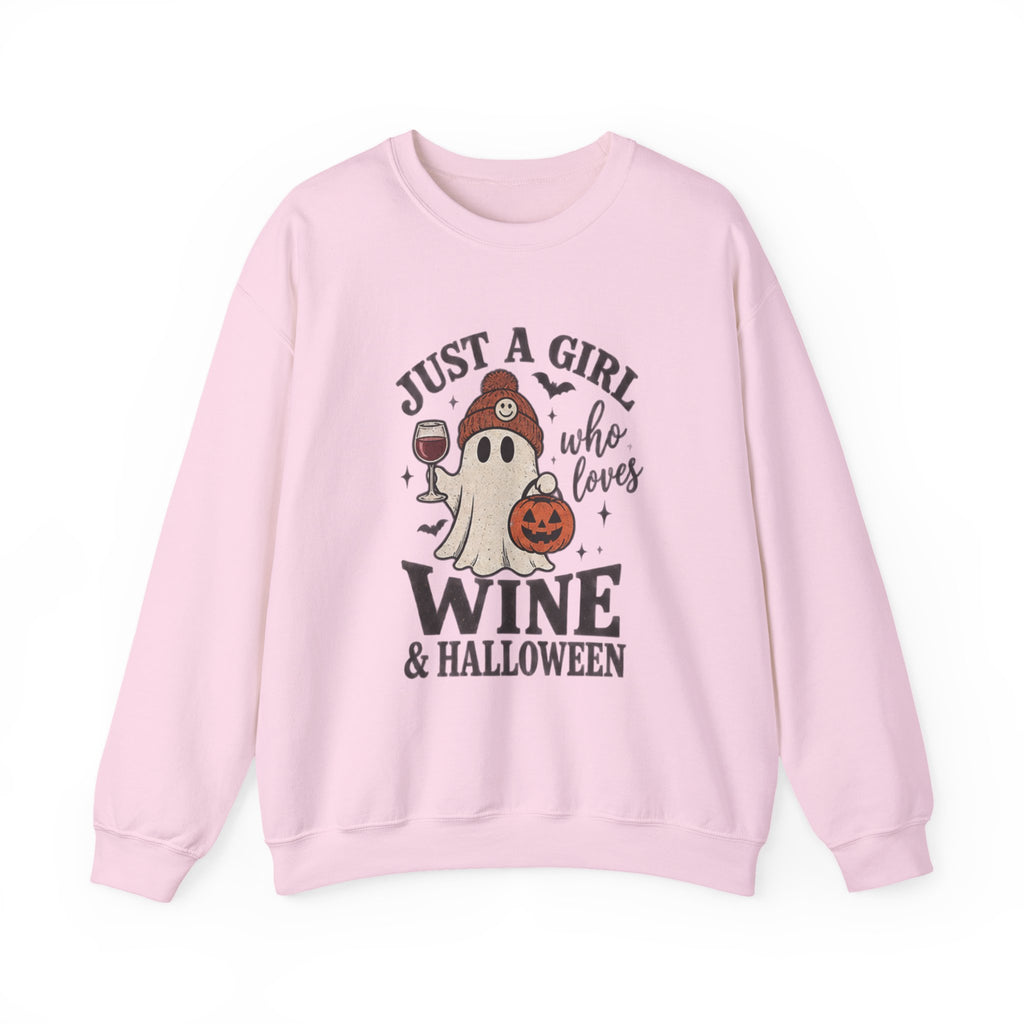 Halloween Wine Sweatshirt — “Just a Girl Who Loves Wine & Halloween” Crewneck