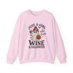 Halloween Wine Sweatshirt — “Just a Girl Who Loves Wine & Halloween” Crewneck