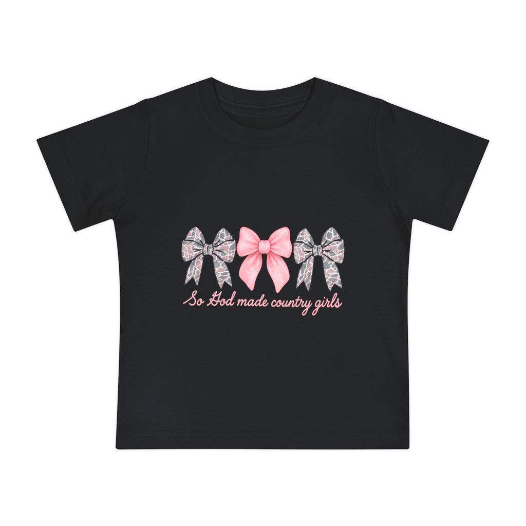 "So God Made Country Girls" Baby T-Shirt Pink Bow Graphic