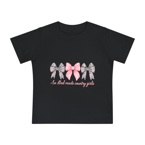 "So God Made Country Girls" Baby T-Shirt Pink Bow Graphic