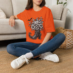 Halloween Boot Bouquet T‑Shirt — Pumpkin, Candy Corn & Bat Graphic