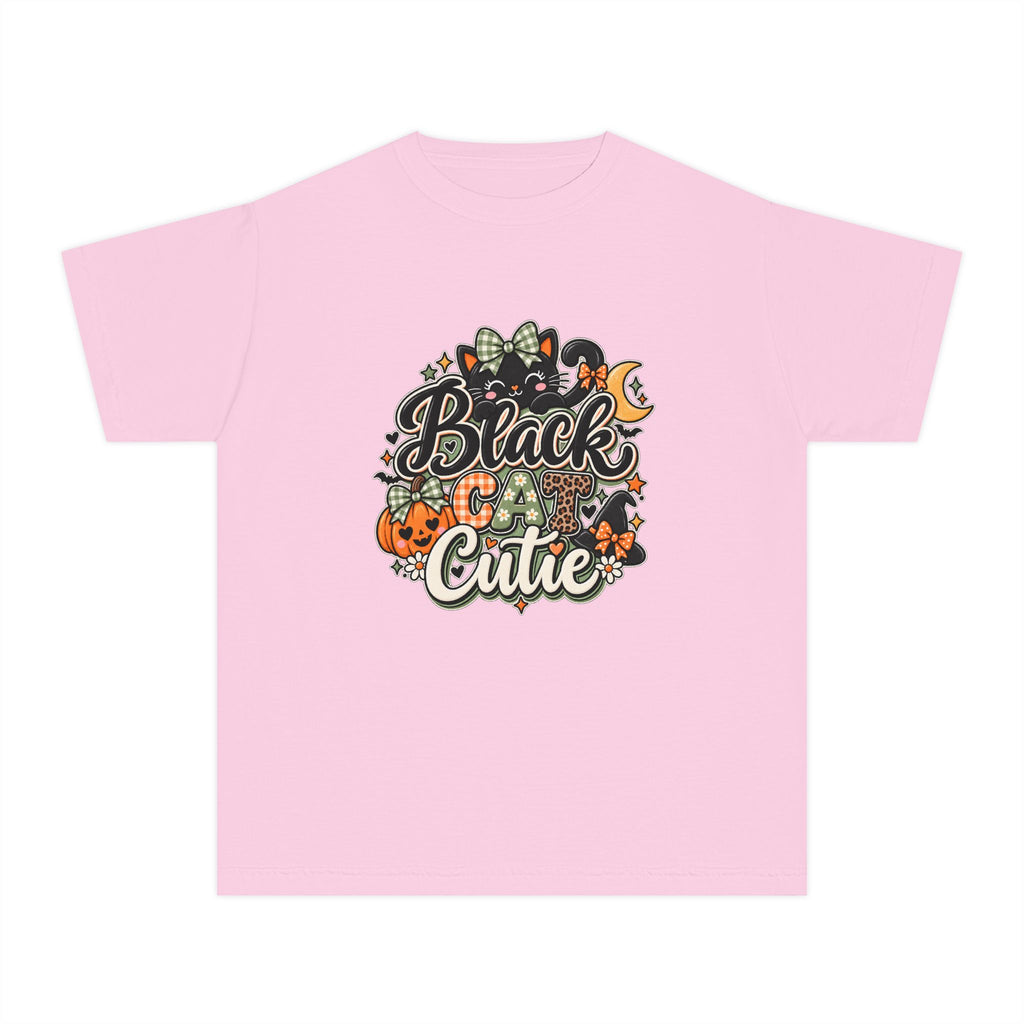 Youth Tee — "Black & Cute" Halloween Pumpkin Graphic