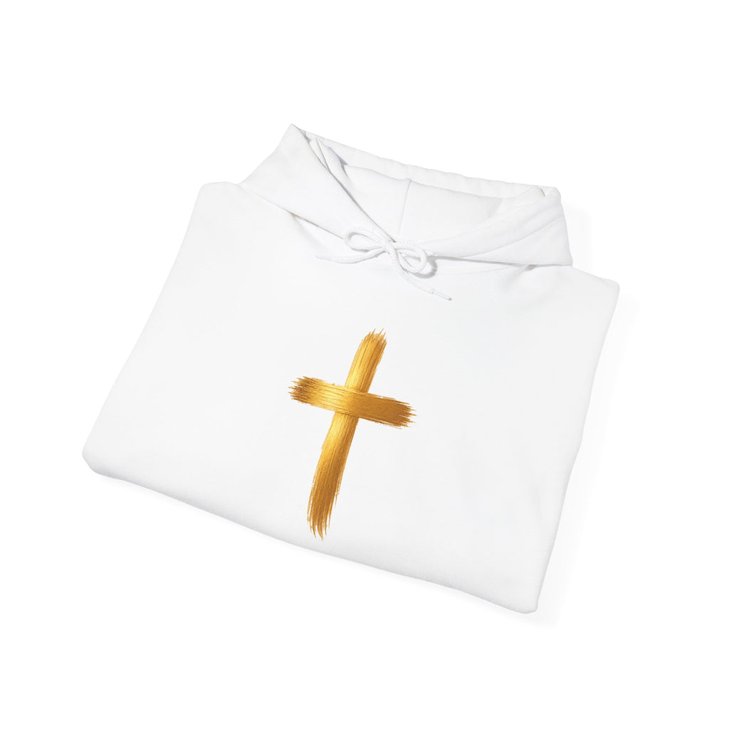 Christian Hoodie - Gold Brush Cross & “Jesus I Follow” Inspirational Pullover