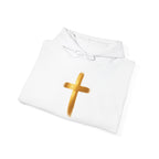 Christian Hoodie - Gold Brush Cross & “Jesus I Follow” Inspirational Pullover