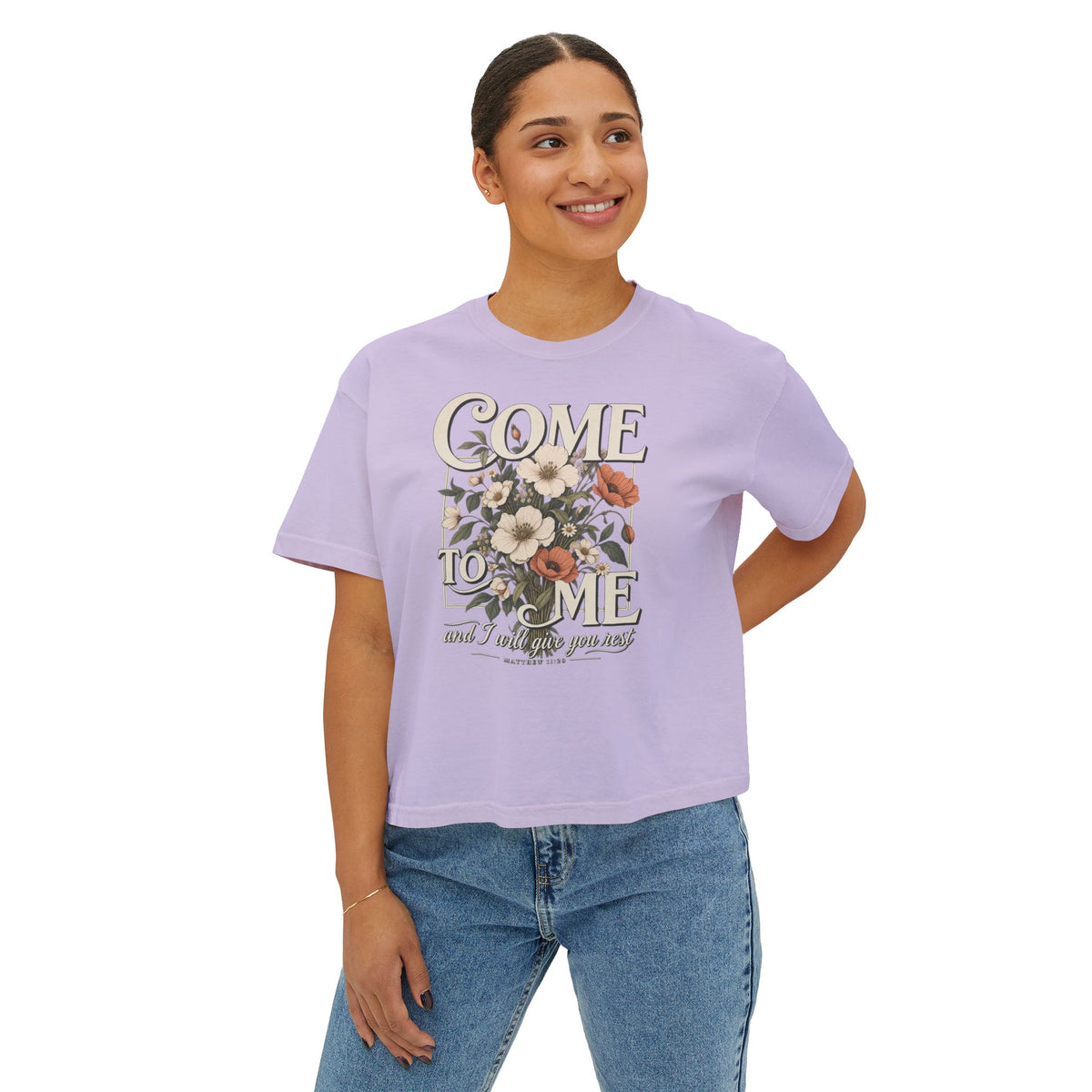 Come to Me Floral Boxy Tee — Vintage Floral Graphic Women's Shirt