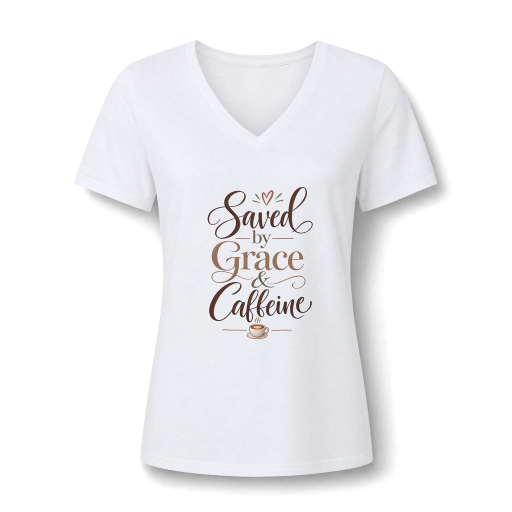 Saved by Grace & Caffeine V-Neck Tee