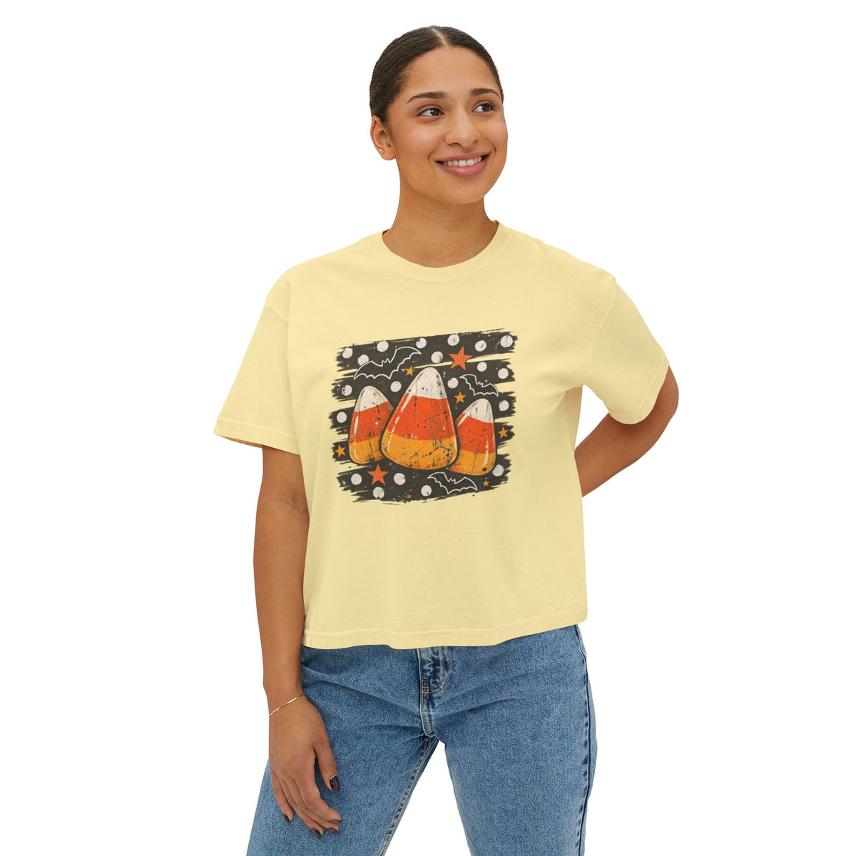 Vintage Candy Corn Halloween Graphic Women's Boxy Tee