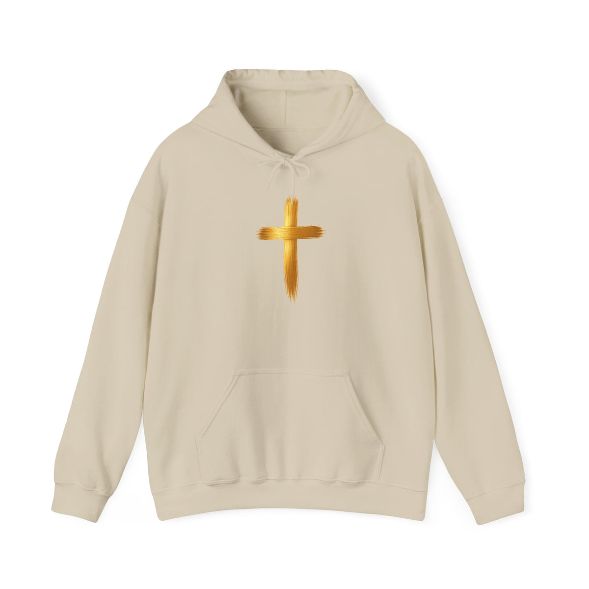 Christian Hoodie - Gold Brush Cross & “Jesus I Follow” Inspirational Pullover