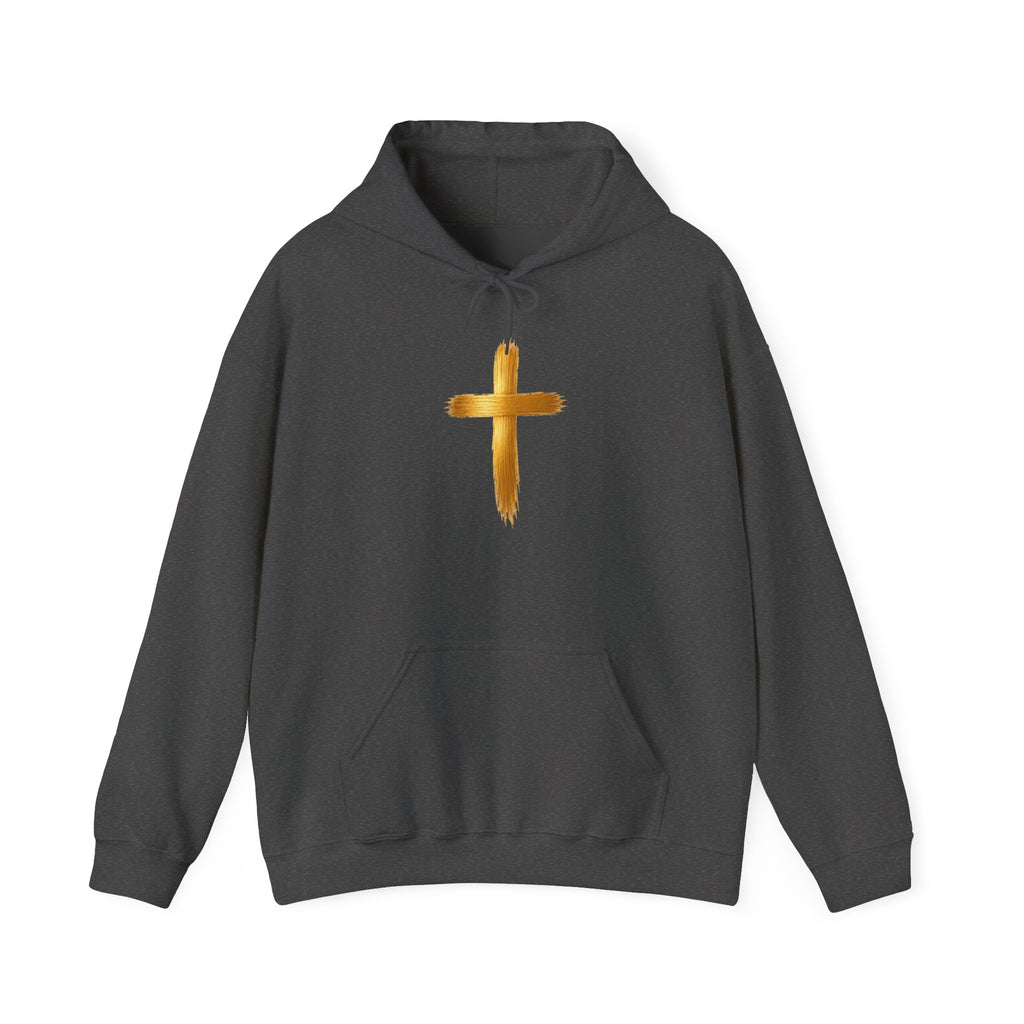 Christian Hoodie - Gold Brush Cross & “Jesus I Follow” Inspirational Pullover